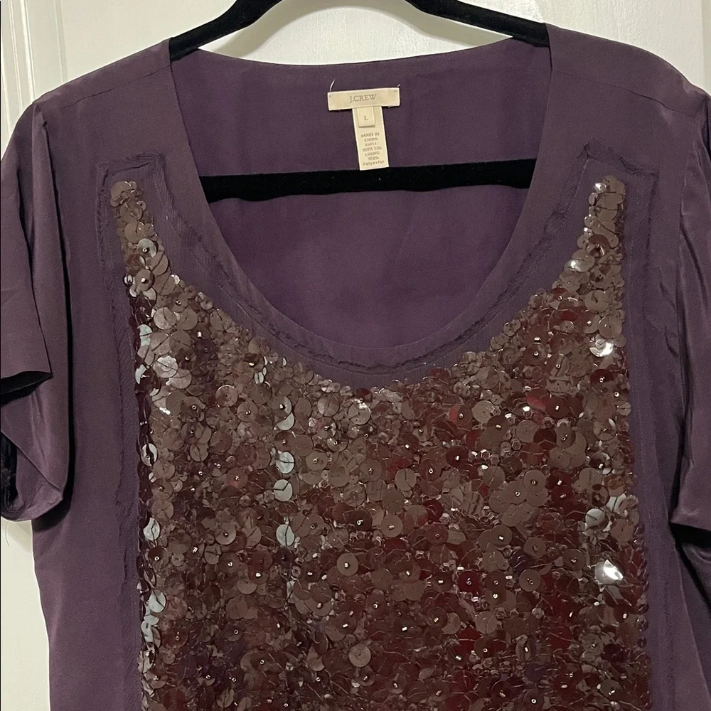 J. Crew Sequin Silk Purple Blouse Sz Large